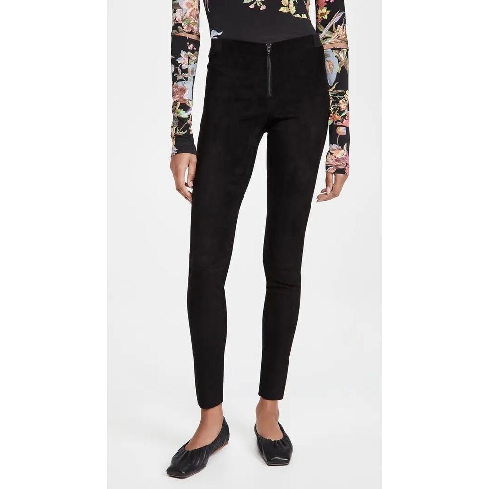 Alice + Olivia Front Zip Black Lambskin Suede Leggings Size 4